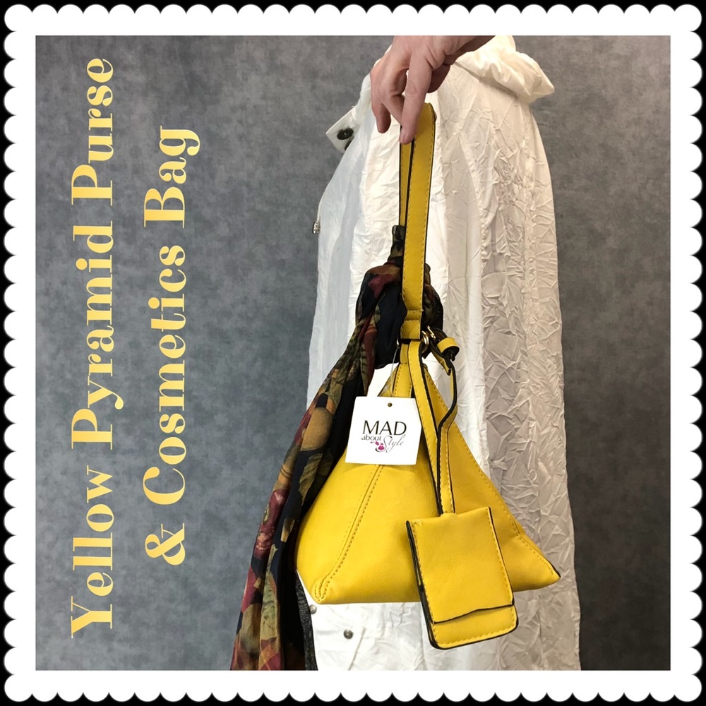 Yellow Pyramid Purse & Cosmetics Pouch Set
